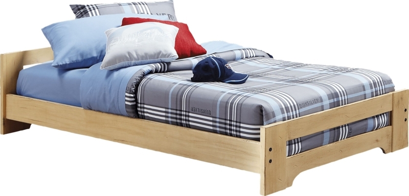 Rustic Pine Twin Bed, Low Profile Frame with Horizontal Slats