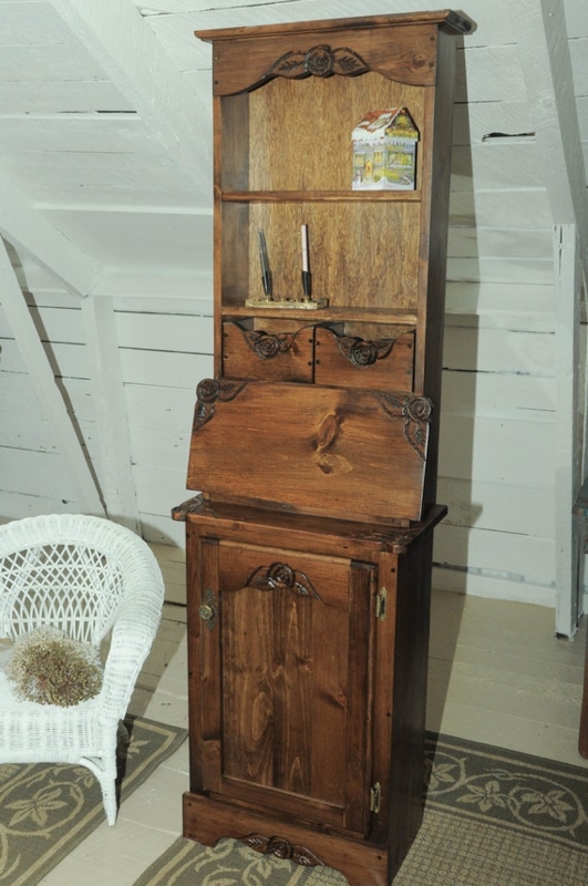 Rustic Secretary Desk: Carved Rose Details, Artisan Craft Wood