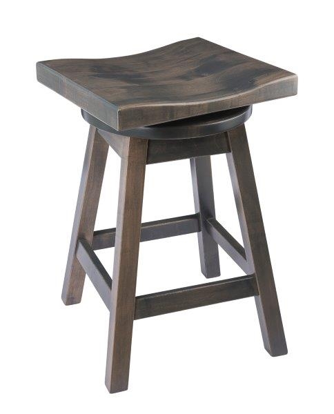 Rustic Swivel Bar Stool with Contoured Maple Seat and Dark Finish