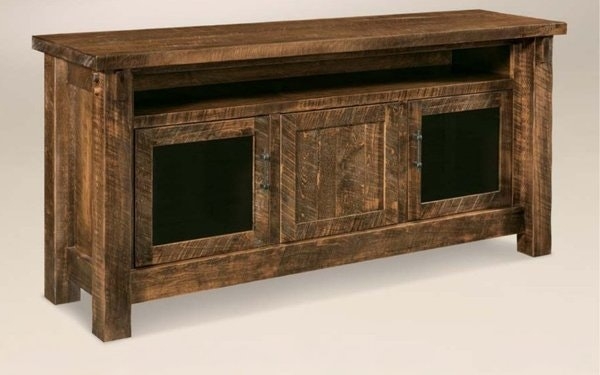Rustic TV Stand Rough Sawn Wood Soundbar Opening Chunky Legs
