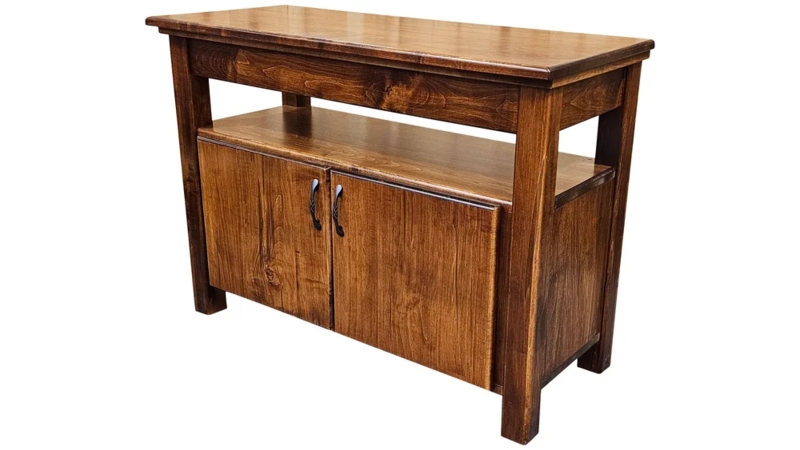 Rustic TV Stand Wormy Maple Grain Slide Top Hidden Compartment