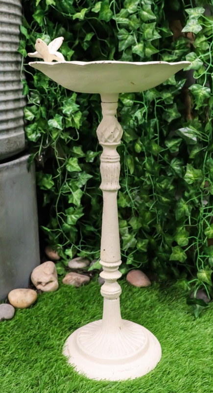 Rustic White Bird Bath Pedestal with Hummingbird Detail