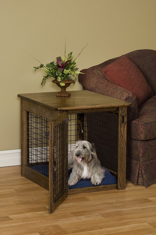 Rustic Wooden Dog Crate Furniture Wire Mesh Panels Dual Entry Doors