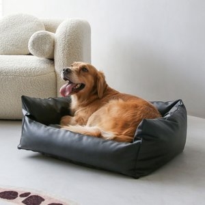RYPetmia Dog Bed, PU Leather Easy Clean Pet Sofa for Medium/Large/Extra Large Dogs - Cat Bed Couch, Black