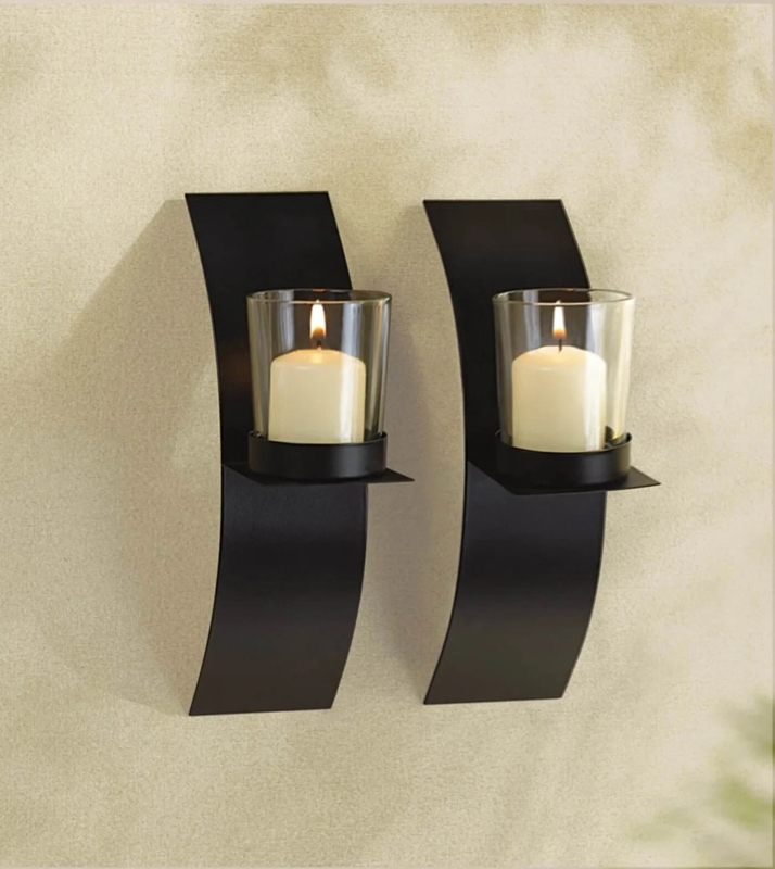 S-Curve Silhouette Wall Sconces in Matte Black with Glass Cylinders