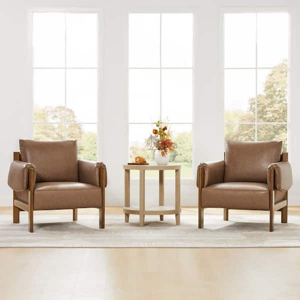 Saddle Brown Accent Chairs with Pillow Top Armrests