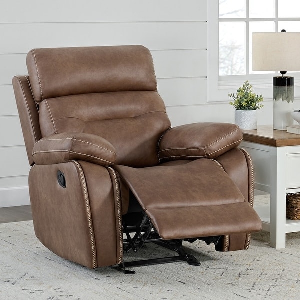 Saddle Brown Faux Leather Manual Recliner Glider Rocker