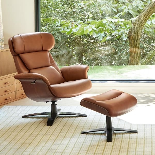Saddle Brown Swivel Recliner with Walnut Shell and 4-Star Base