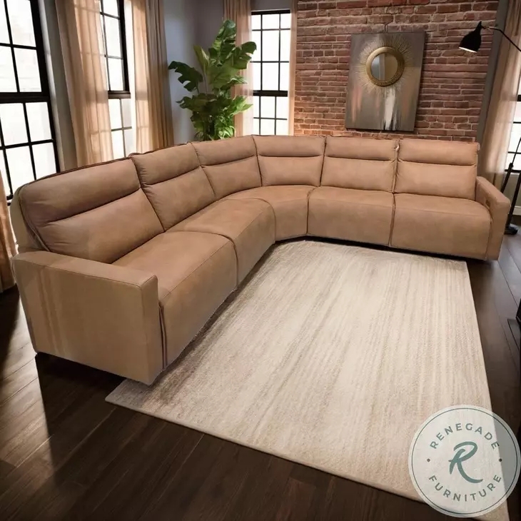 Saddle Leather Sectional Sofa Power Reclining Horizontal Stitching