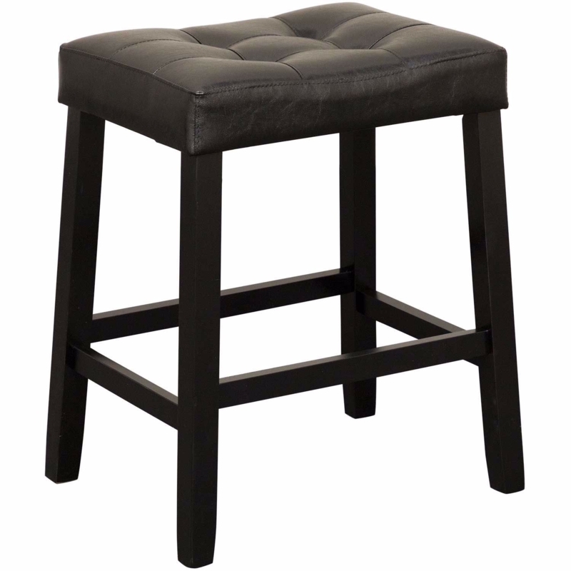 Saddle Stool Monochromatic Black Tufted Seat Stitched Detail Backless