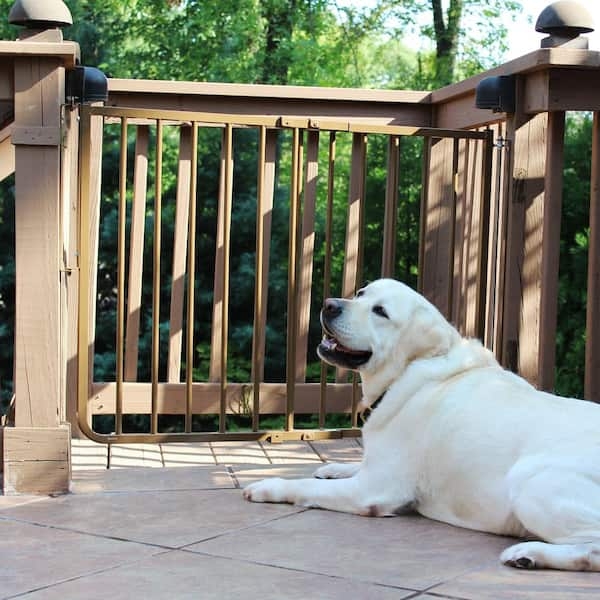 Safety Gate Adjustable Width Dark Brown Metal Outdoor Stairway