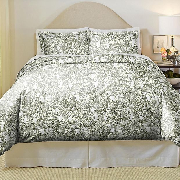 Sage Green Paisley Duvet Cover Set: Intricate Botanical Design for Boho