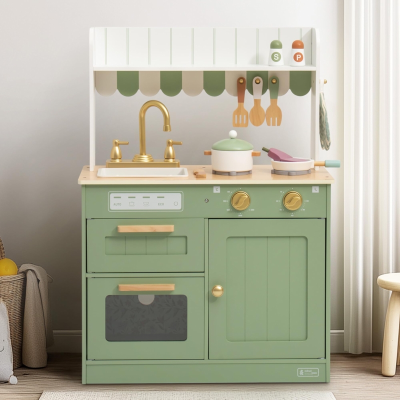 Sage Green Play Kitchen Gold Hardware Scalloped Awning Scandinavian