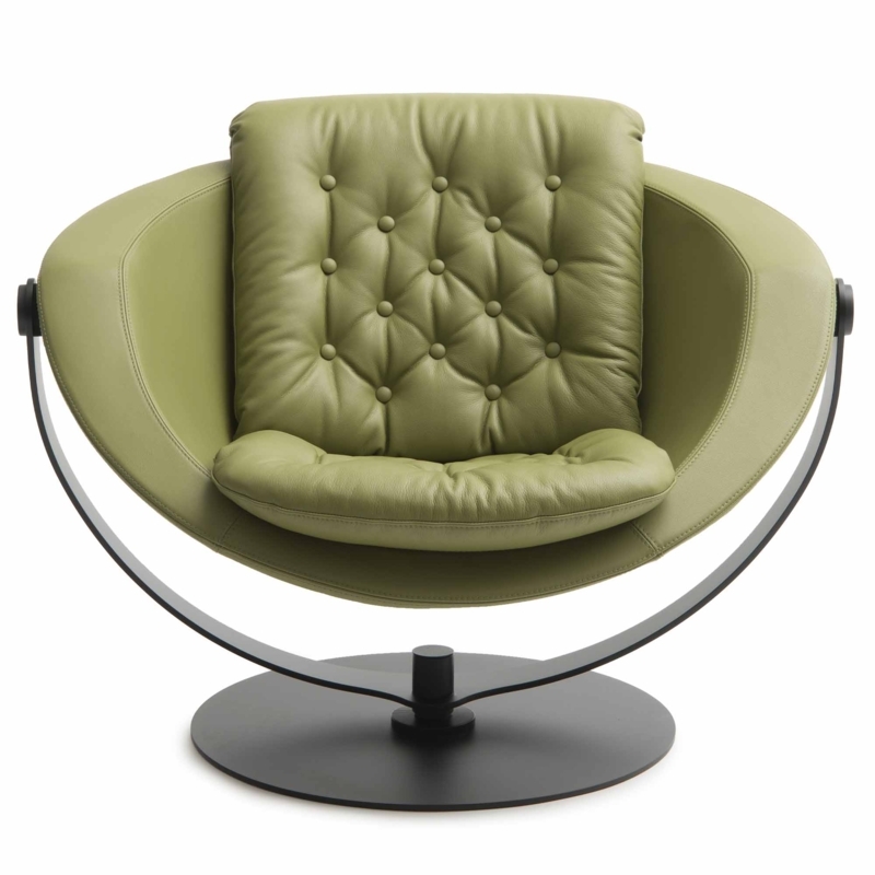 Sage Green Swivel Chair Leather-Like Crescent Shell