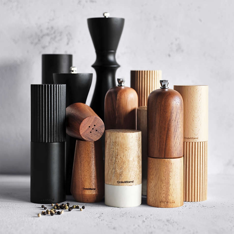 Salt and Pepper Mills Fluted Wood Vertical Ribbing Matte Black
