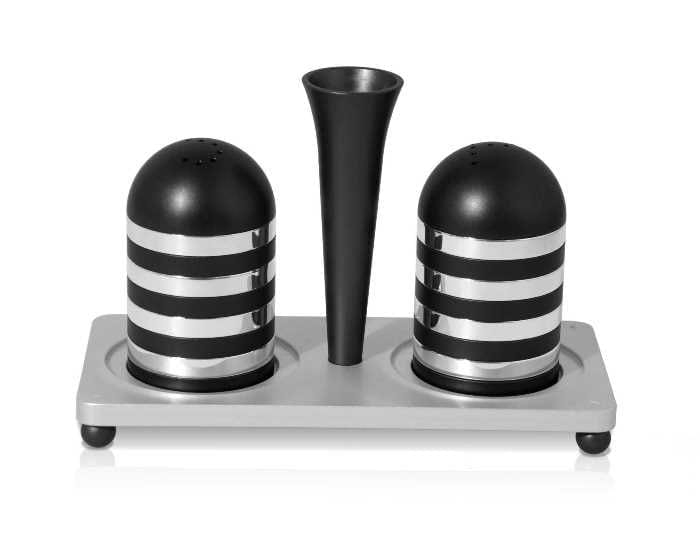 Salt and Pepper Set Integrated Toothpick Holder Striped Banding Modern Deco