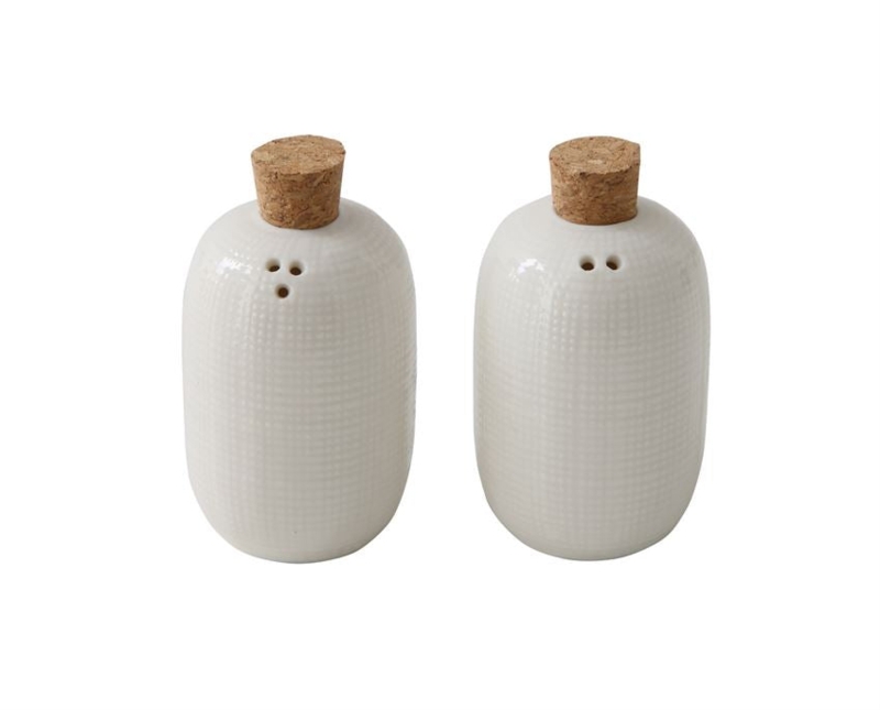 Salt and Pepper Shakers Grid Texture Cork Stopper Oval Silhouette