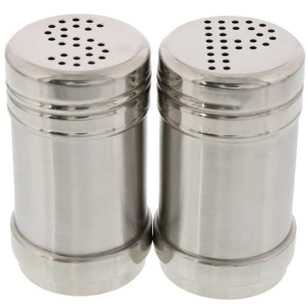 Salt and Pepper Shakers Horizontal Grooves Brushed Stainless Steel Glass