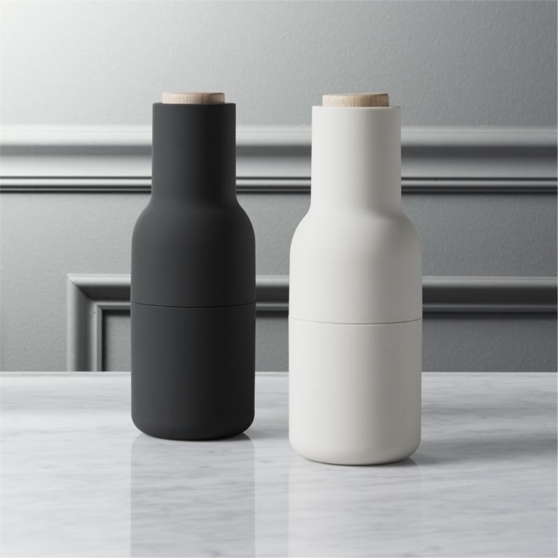 Salt Pepper Grinders Bottle Silhouette Wooden Dial Matte Black White