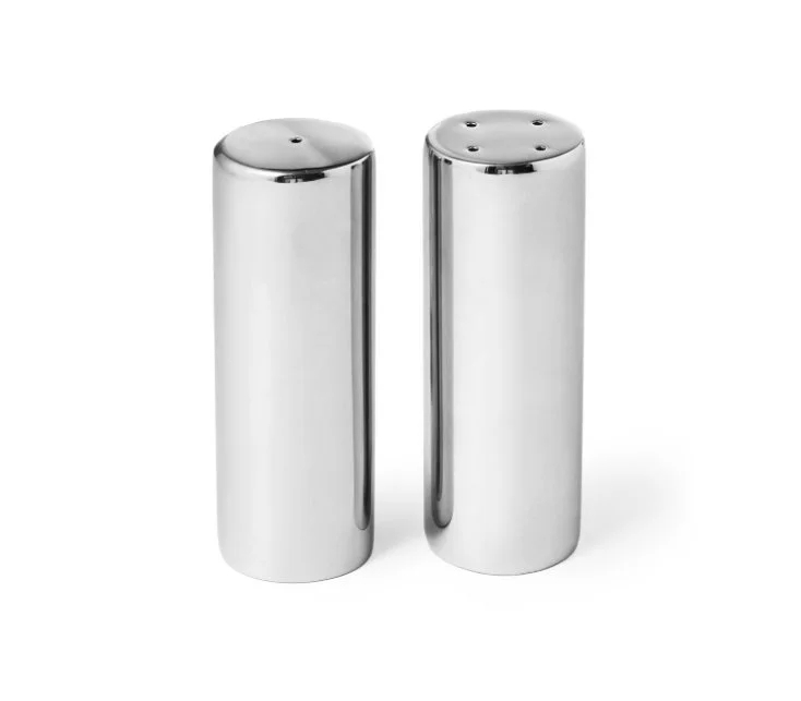 Salt Pepper Shakers Mirror Finish Polished Silver Cylindrical Tall Profile