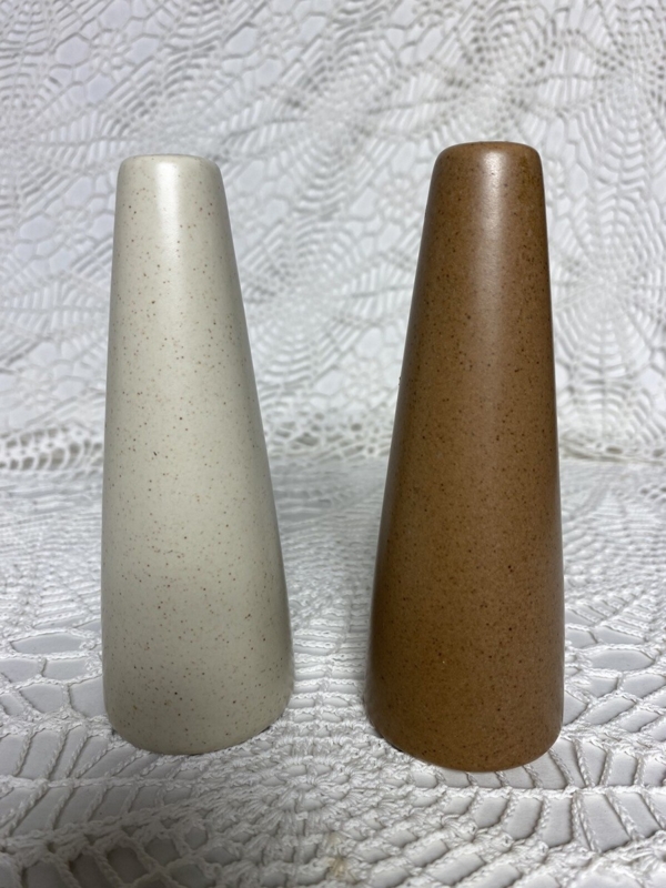 Salt Pepper Shakers Speckled Finish Tapered Cone Ceramic Mid-Century
