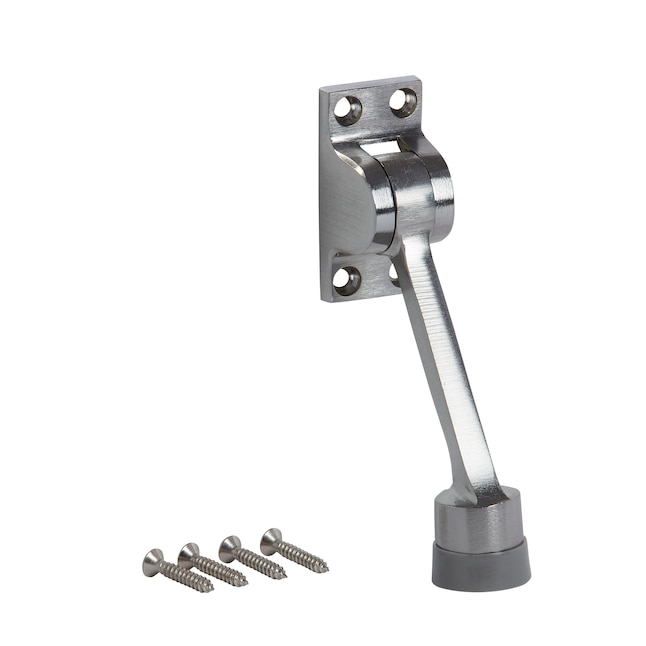 Satin Chrome Kick Down Door Stop Curved Arm Rubber Bumper