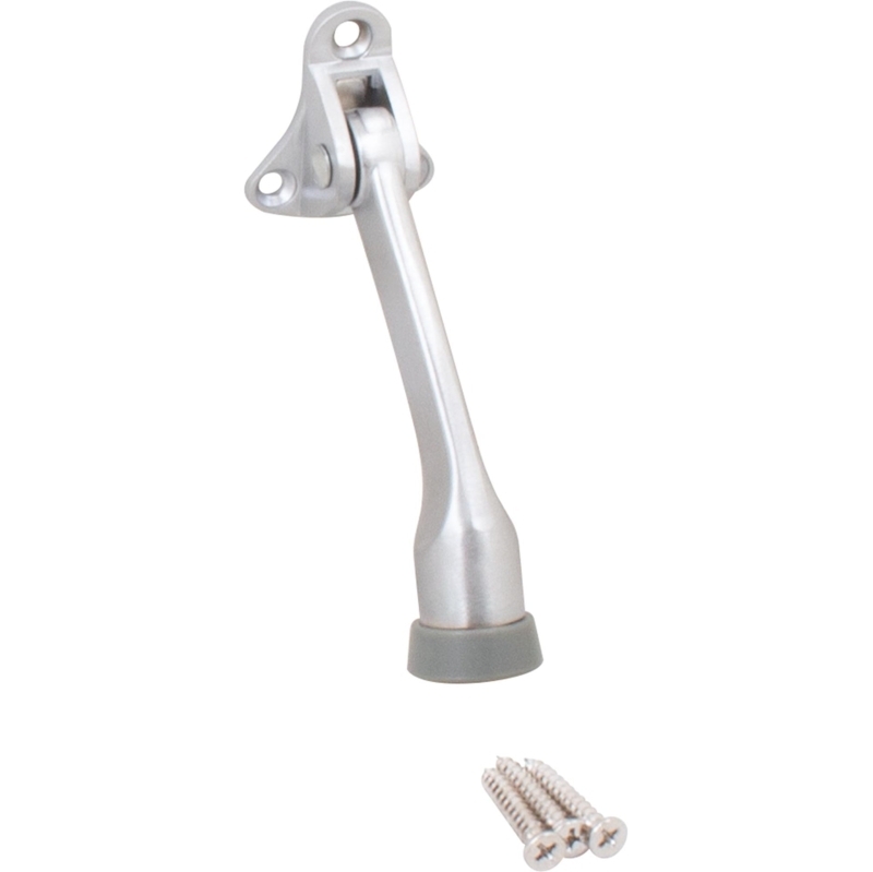 Satin Chrome Kick-down Door Stop with Ribbed Rubber Tip