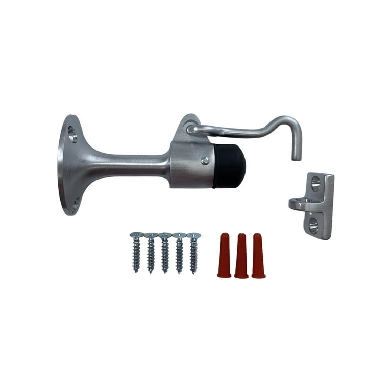 Satin Chrome Wall Stop Heavy Duty with Hook and Holder