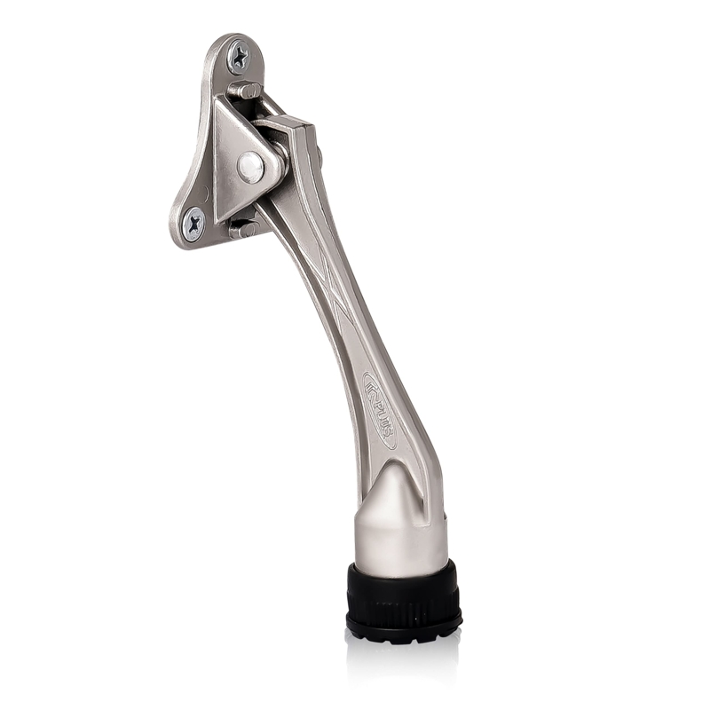 Satin Nickel Door Stop with Curved Arm & Ribbed Foot