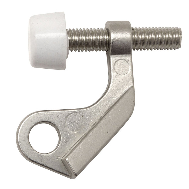 Satin Nickel Hinge Pin Door Stop, Angled Arm Threaded Bolt