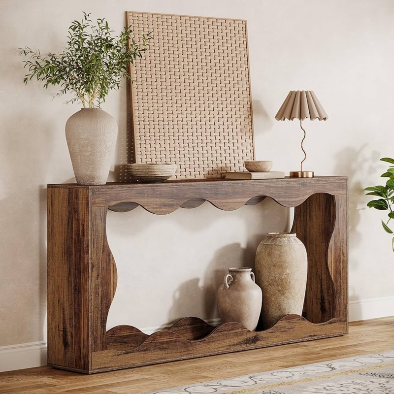 Scalloped Wood Console Table with Unique Wavy Cutout Internal Frame