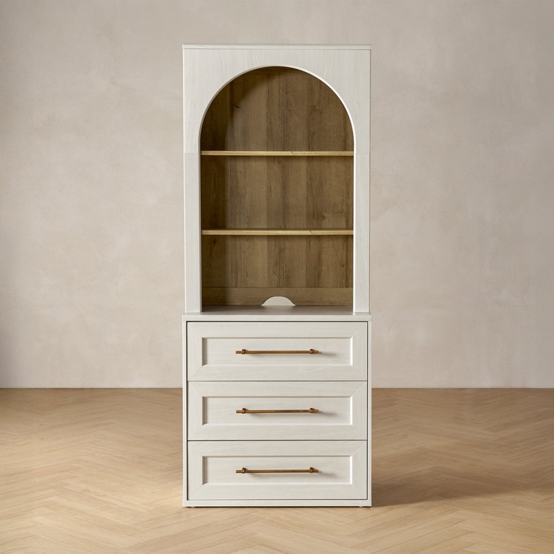 Scandi Arched Bookshelf Hutch in Bi-Tonal White Oak Finish