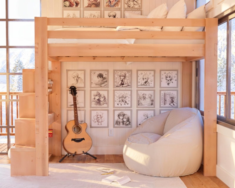 Scandinavian Loft Bed featuring Thick Beam Construction