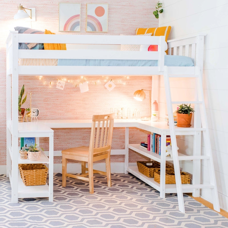 Scandinavian Twin Loft Bed with Integrated Wraparound Desk