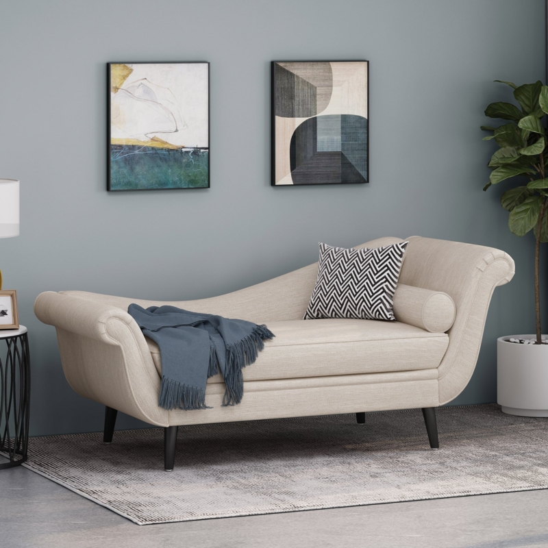 Scroll Arm Chaise Lounge with Tapered Legs, Contemporary Design