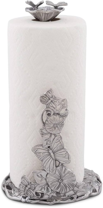 Sculpted Metal Paper Towel Holder with Butterfly and Floral Relief