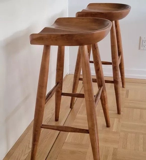 Sculpted Tractor Seat Bar Stool with Splayed Maple Wood Legs
