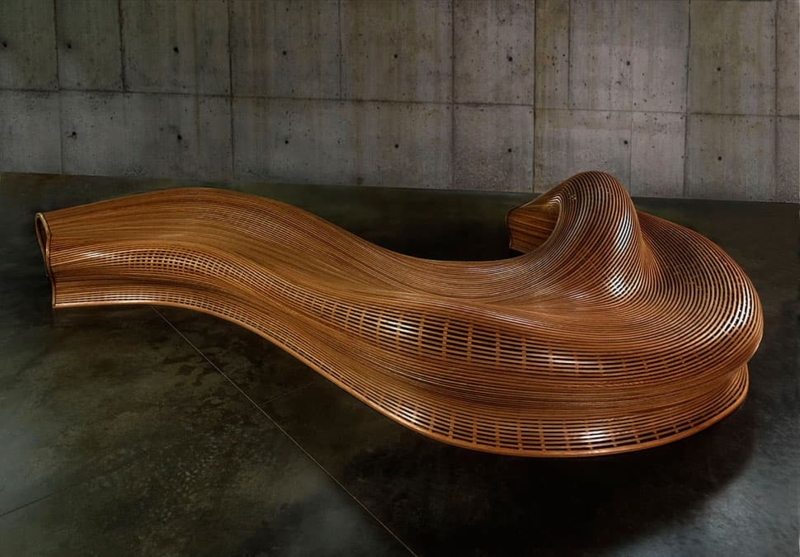 Sculptural Bench Organic Modern Parametric Wavy Slatted Structure
