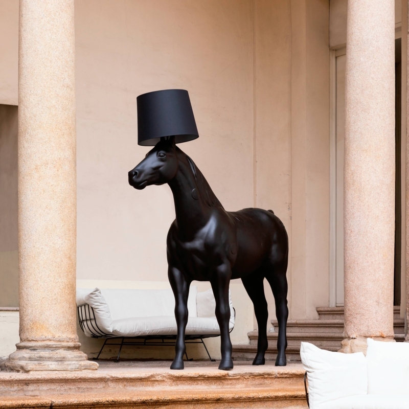 Sculptural Floor Lamp: Life Size Horse, Matte Black, Avant Garde Decor