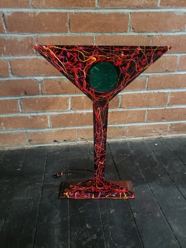 Sculptural Lamp: Flat Profile Martini Silhouette, Multicolor Splatter.
