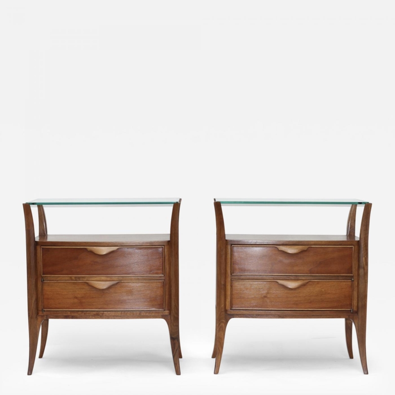 Sculptural Mahogany Nightstand with Floating Glass Top