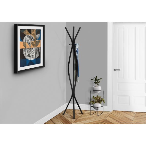 Sculptural Metal Coat Rack: Twisted Frame Design in Matte Black Finish