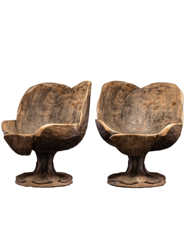 Sculptural Petal Accent Chair: Hand Carved from Solid Wood Block