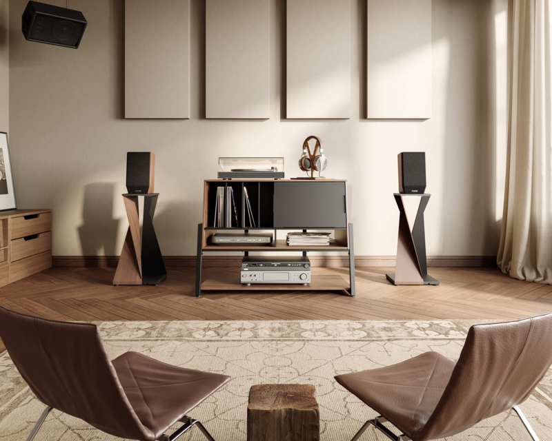 Sculptural Speaker Stand Twisted Pedestal Walnut Geometric Base