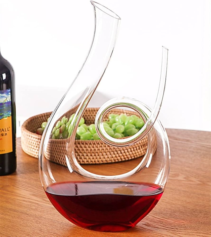 Sculptural Wine Decanter, Hand-Blown Crystal Spiral Loop Design