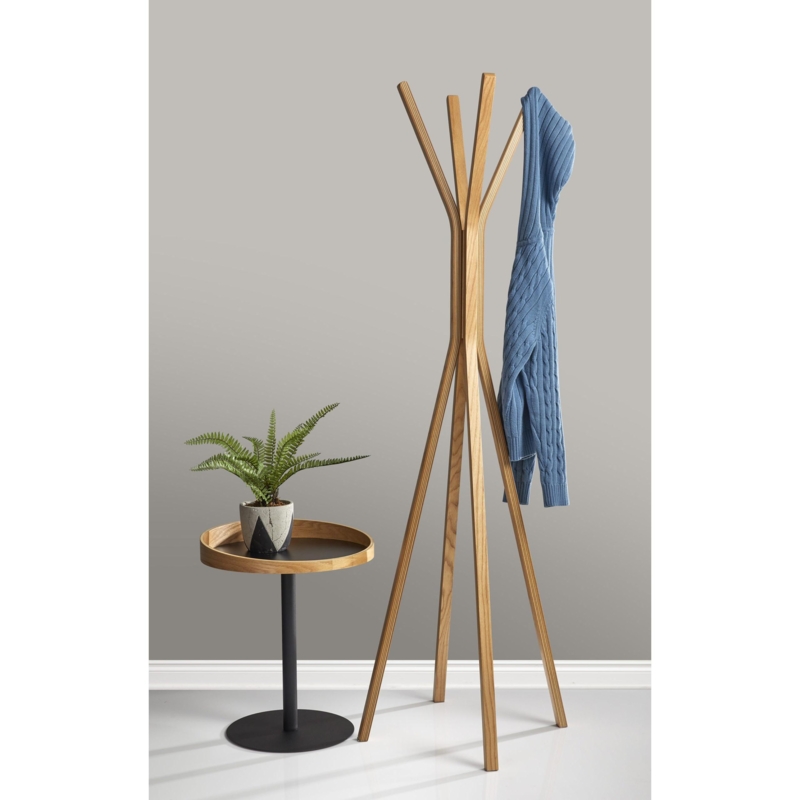 Sculptural Wood Coat Rack: Scandinavian Style, Pedestal Base & Branch Hooks