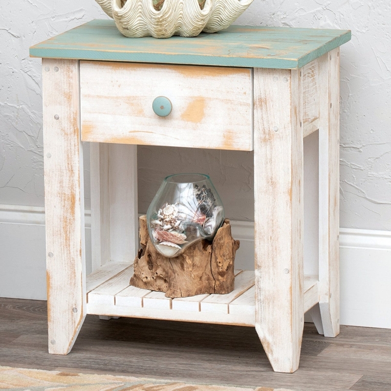 Seafoam Top Accent Table Whitewashed Slatted Shelf