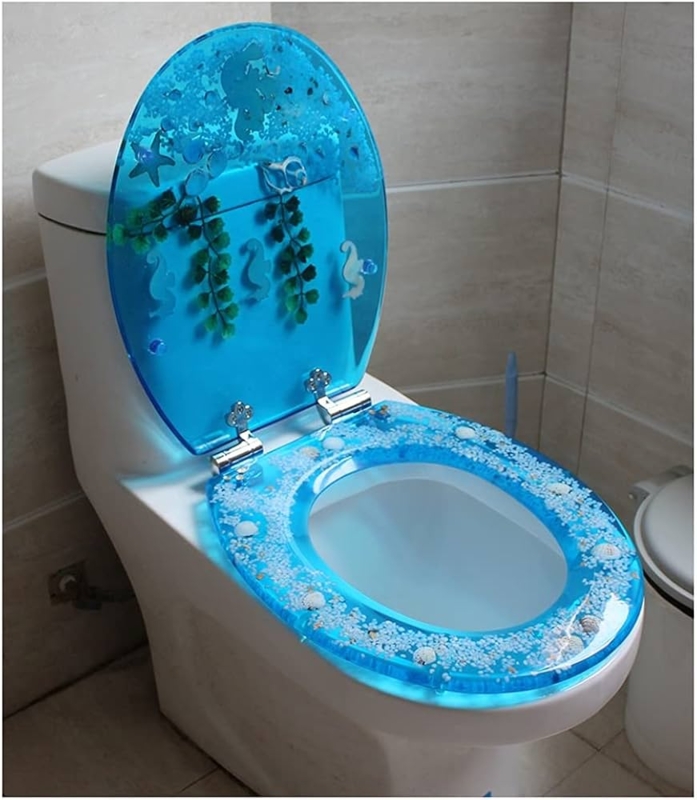 Seashell Resin Toilet Lid Ocean Translucent with Coastal Motifs.