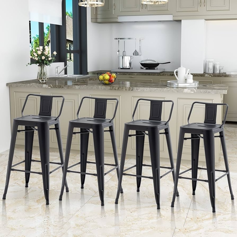 Seat Handle Cutout Stool, Matte Black Metal & Tapered Legs.