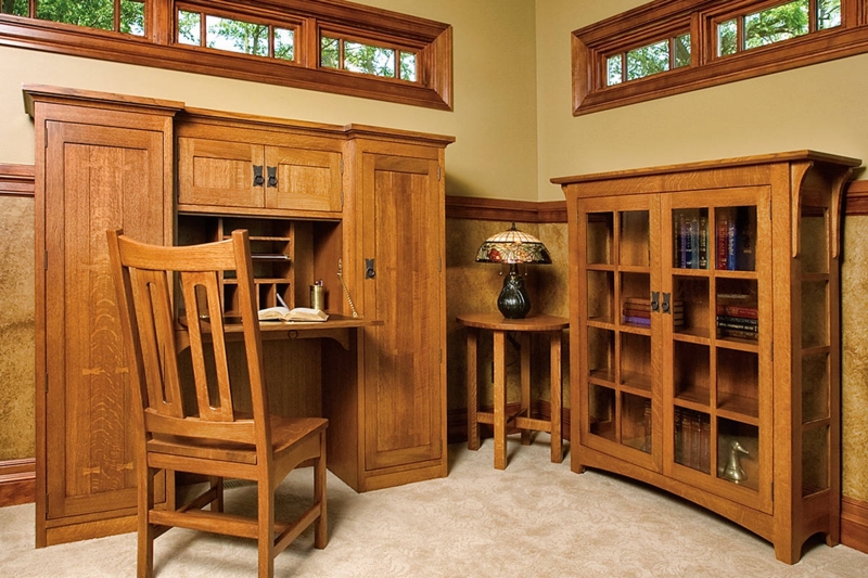 Secretary Desk with Drop-Front Workspace and Mullioned Glass Doors